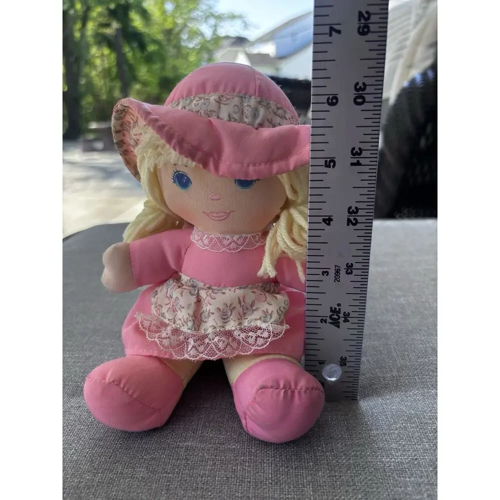 Vintage Sweetie Mine 90's Plush Rag Doll Pink Dress Apron Braided Hair 8